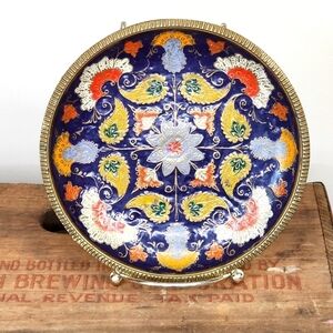 Vintage Brass Enamel Mandala Art Trinket Plate Copper Accents Wall Decor 6"+